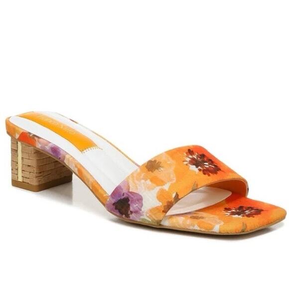 Franco Sarto Floral Block Heel Slide Sandals Orange Multicolor Size 10M - Picture 1 of 7